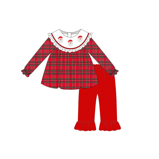( Moq 5 ) Preorder Baby Girl Plaid Long Sleeves Santa Tunic Red Pants Christmas Set