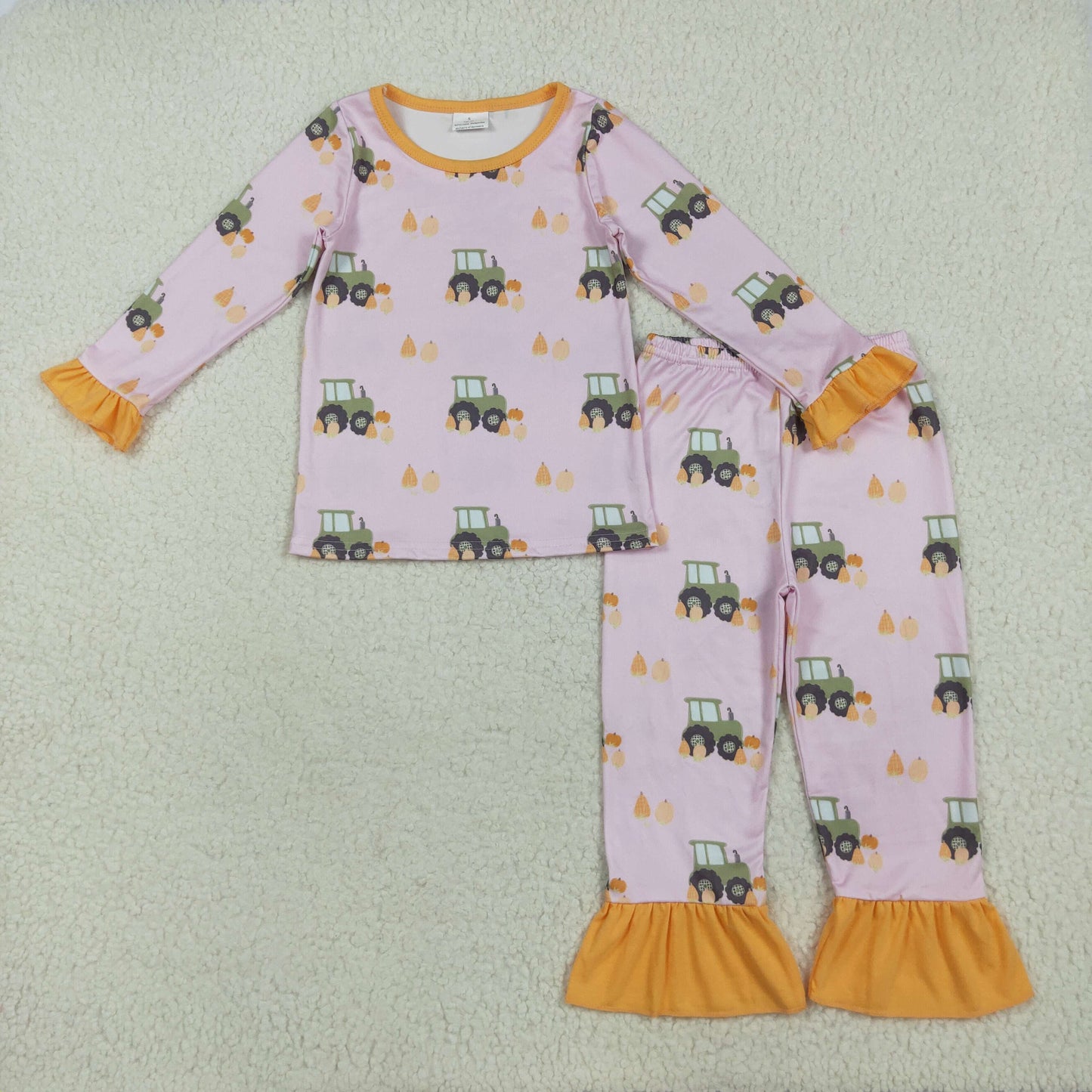 Baby Boy Girl Long Sleeves Pumpkins Tractors Sibling Thanksgiving Pajamas Romper Set RTS