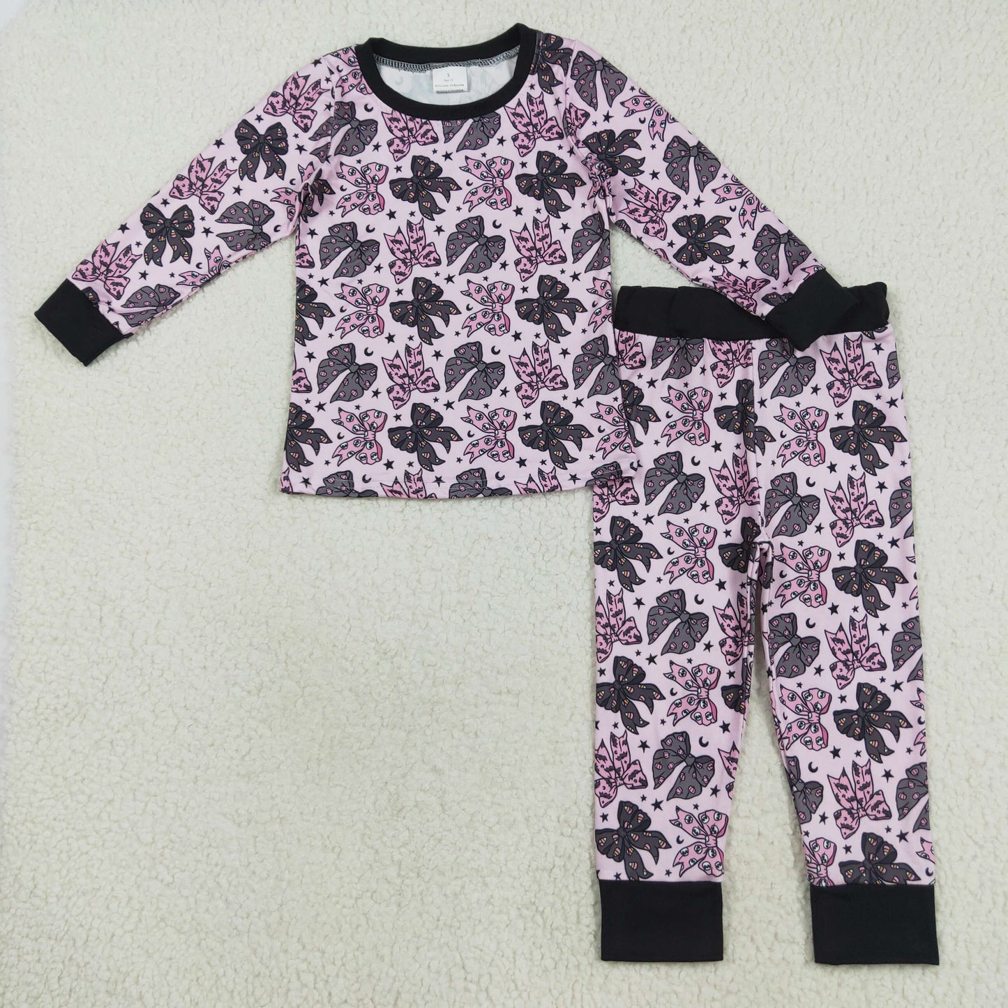 Sibling Kids Girls Long Sleeves Bows Shirt Pants Halloween Pajamas Clothes Sets RTS