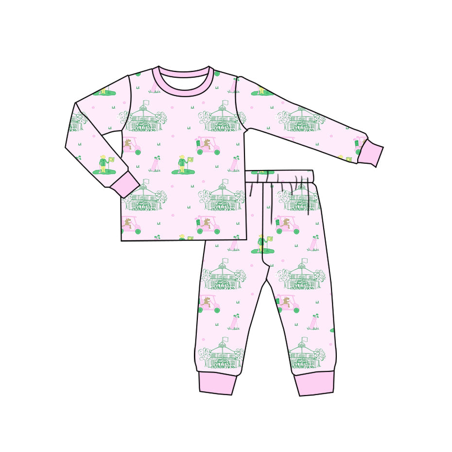( Moq 5 ) Preorder Baby Girl Long Sleeves Golf Shirt Pants Set Pink Pajamas Clothes