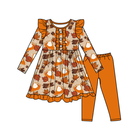 ( Moq 5 ) Preorder Baby Girl Long Sleeves Pumpkin Pies Tunic Orange Pants Fall Set