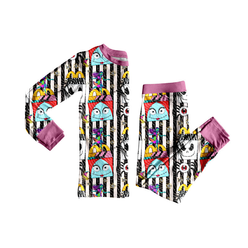 ( Moq 5 ) Preorder Baby Girl Long Sleeves Halloween Ghost Stripes Shirt Pants Pajamas Clothes Set