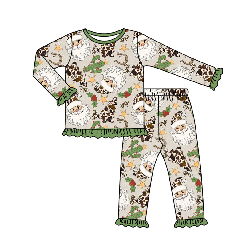 ( Moq 5 ) Preorder Baby Girl Long Sleeves Santa Cactus Shirt Pants Christmas Pajamas Set