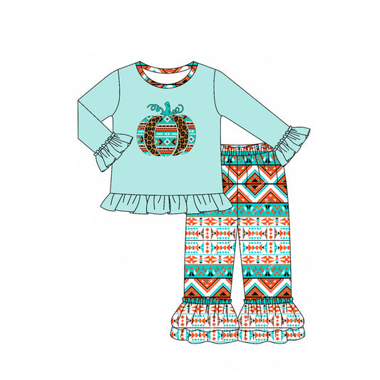 ( Moq 5 ) Preorder Baby Girl Long Sleeves Pumpkin Tops Aztec Pants Fall Set
