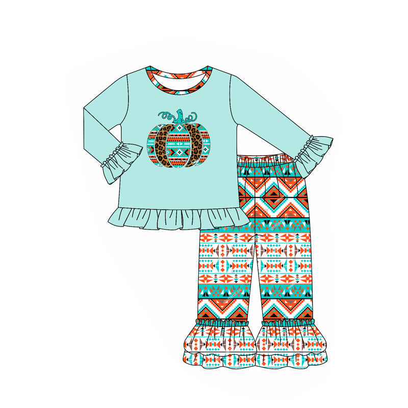 ( Moq 5 ) Preorder Baby Girl Long Sleeves Pumpkin Tops Aztec Pants Fall Set