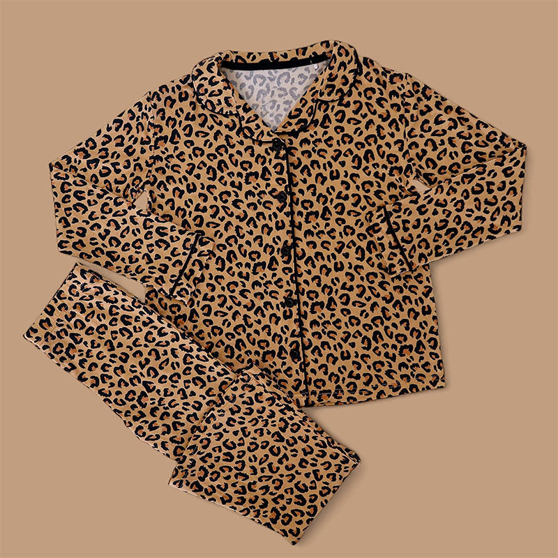 ( Moq 5 ) Preorder Baby Girl Toddler Long Sleeves Leopard Buttons Shirt Pants Pajamas Set