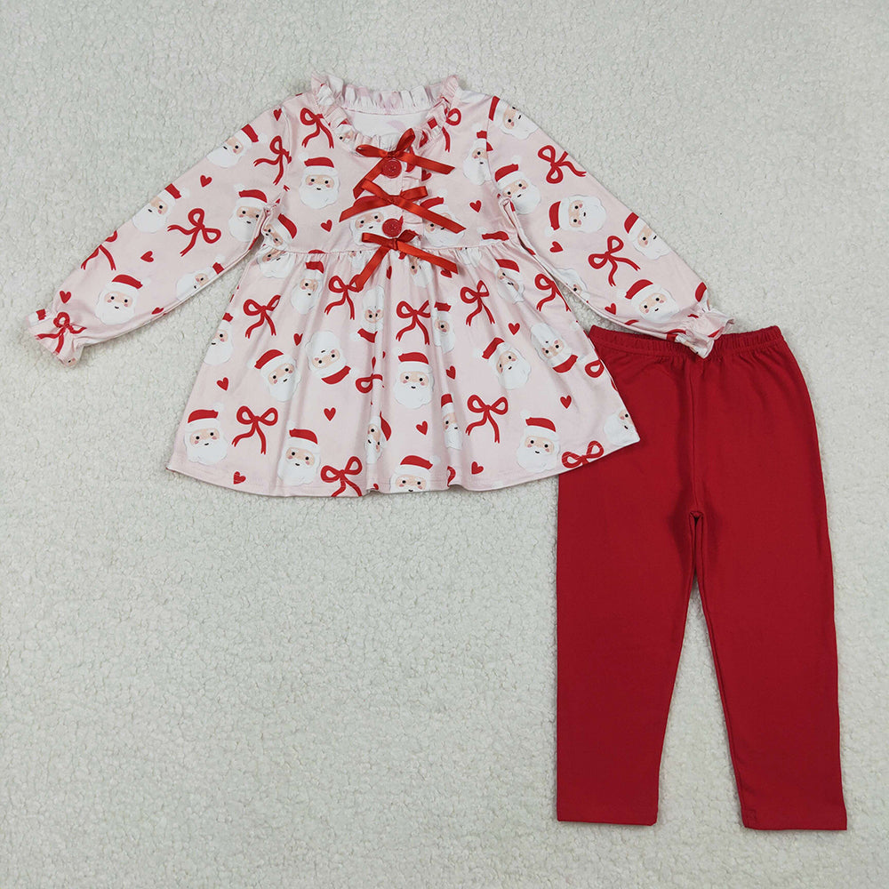 Sibling Girls Kids Long Sleeves Santa Bows Hearts Christmas Dress Set RTS
