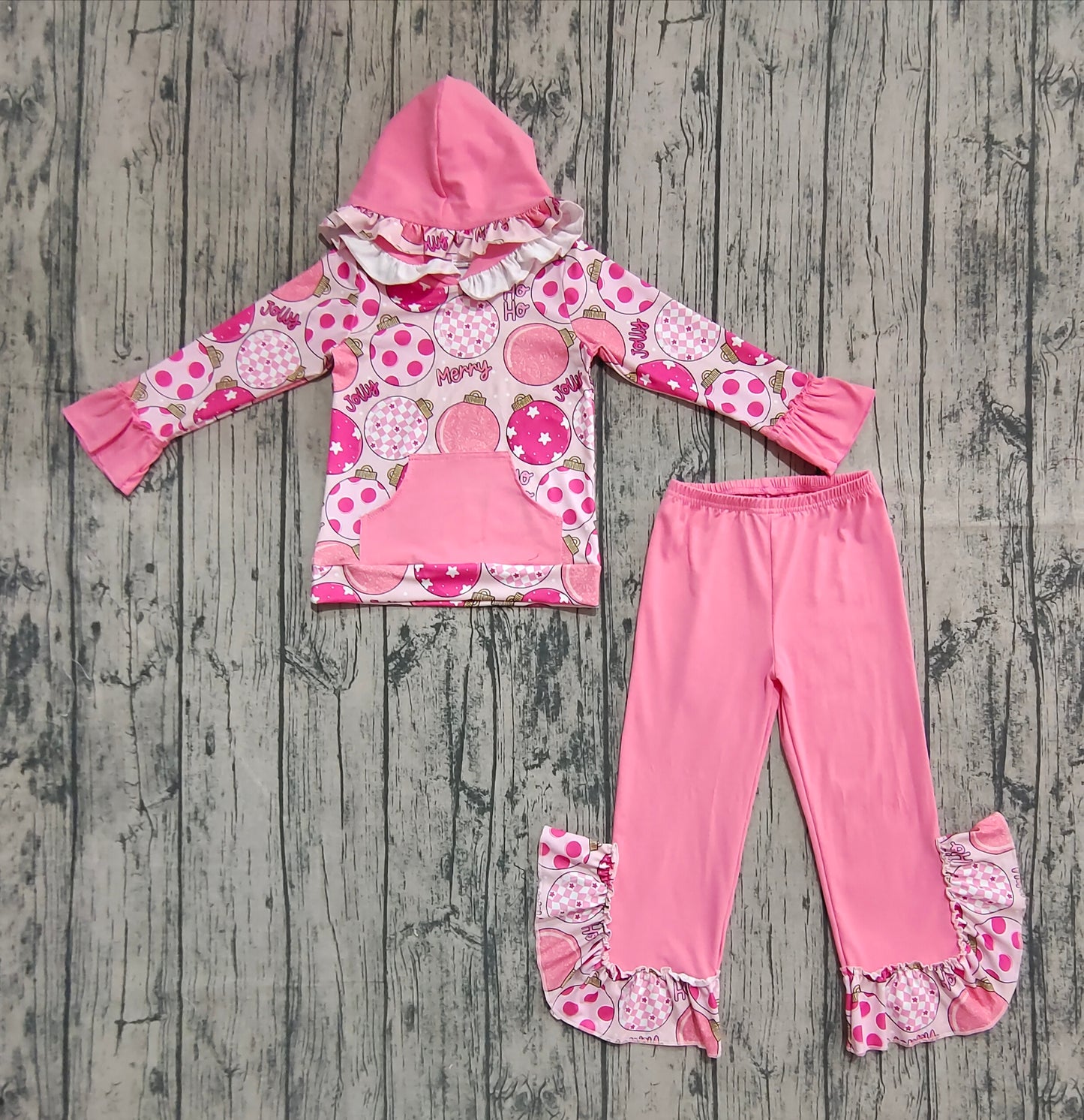 Baby Girl Long Sleeves Merry Christmas Pocket Hoodie Shirt Pink Pants Set RTS