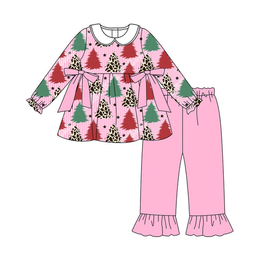 ( Moq 5 ) Preorder Baby Girl Long Sleeves Tree Tunic Pink Pants Christmas Set