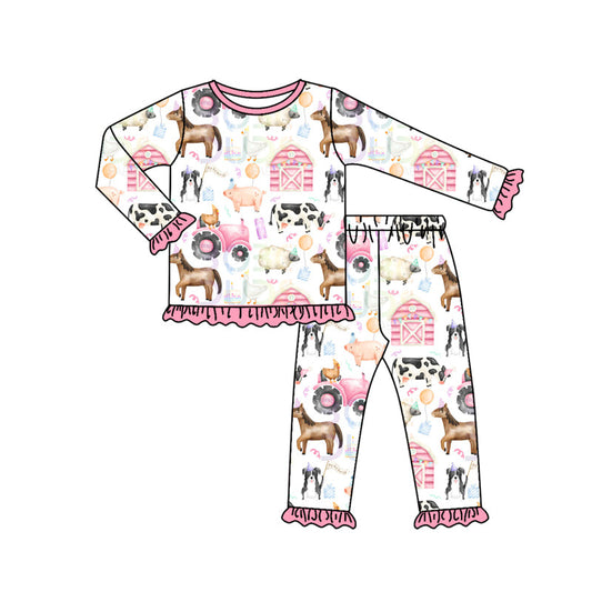 ( Moq 5 ) Preorder Baby Girl Long Sleeves Farm Animals Shirt Pants Pajamas Clothes Set