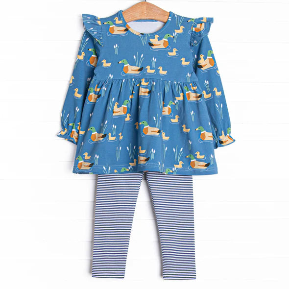 ( Moq 5 ) Preorder Baby Girl Long Sleeves Ducks Tunic Stripes Pants Clothes Set