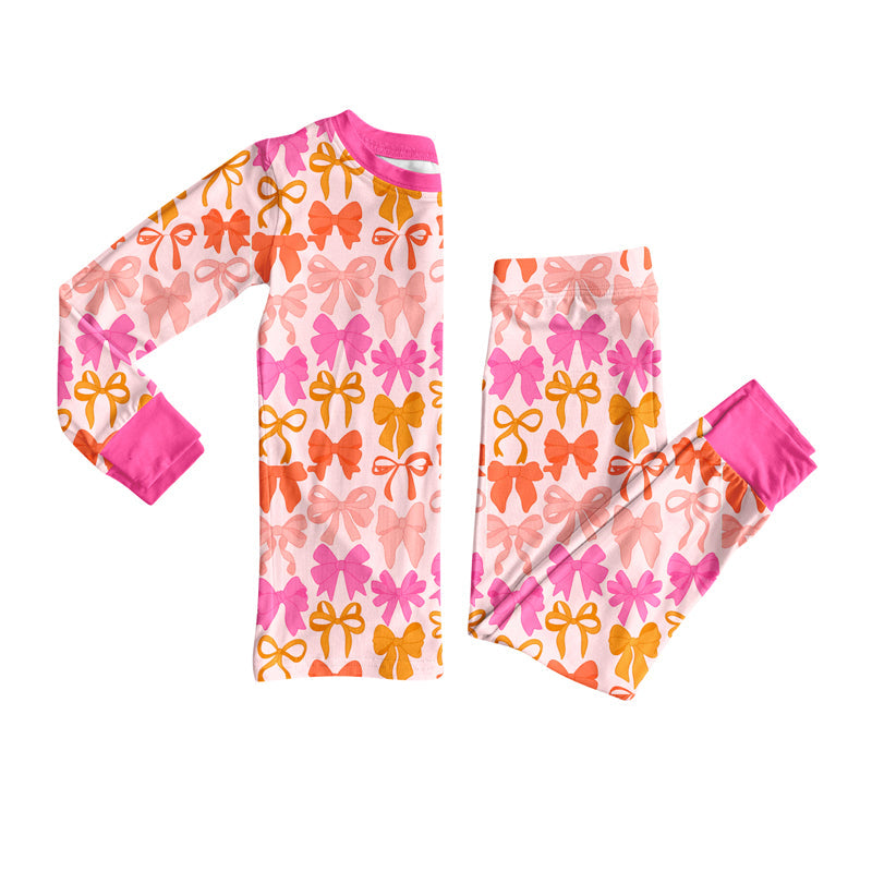 ( Moq 5 ) Preorder Baby Girl Long Sleeves Bows Shirt Pant Pajamas Set