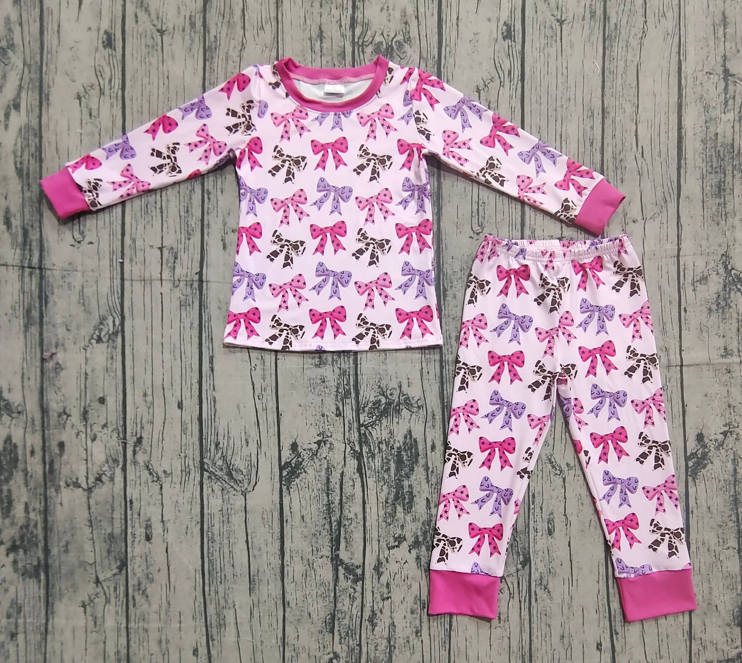 ( No moq ) Preorder Baby Girl Long Sleeves Western Bows Shirt Pants Western Pajamas Set