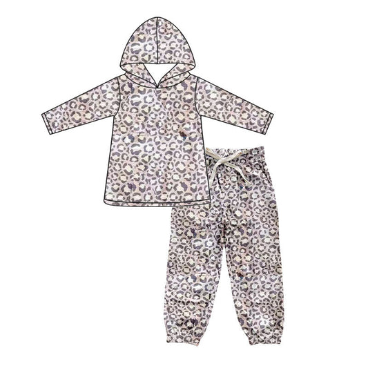 ( Moq 5 ) Preorder Kids Girls Long Sleeves Leopard Hoodie Shirt Pants Set