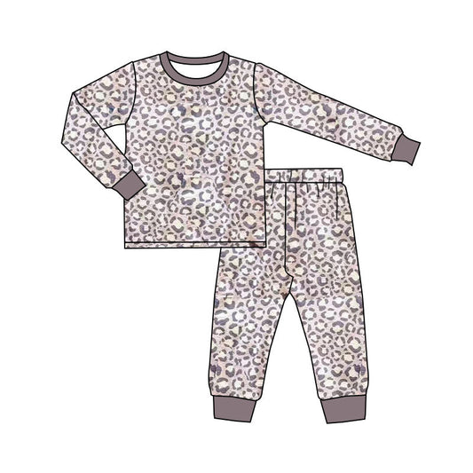 ( Moq 5 ) Preorder Kids Girls Long Sleeves Leopard Shirt Pants Pajamas Set