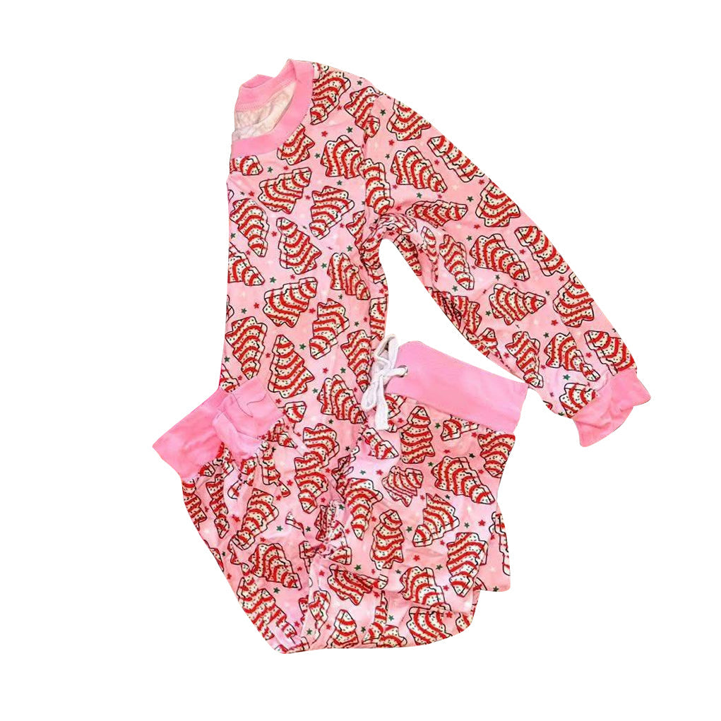 ( Moq 5 ) Preorder Kids Girls Long Sleeves Christmas Cakes Tree Shirt Pants Pajamas Clothes Set