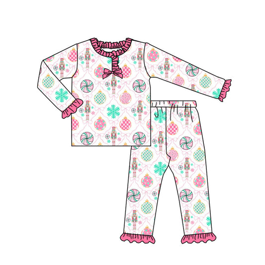 ( Moq 5 ) Preorder Girls Kids Long Sleeves Soldiers Bows Shirt Pants Christmas Pajamas Set