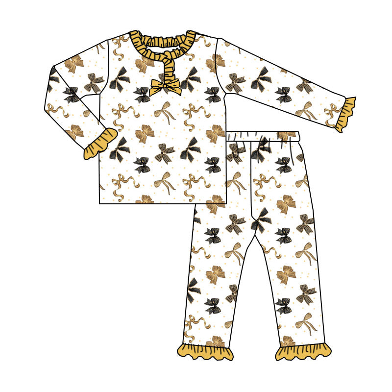 ( Moq 5 ) Preorder Girls Kids Bows Shirt Pants Happy New Year Pajamas Clothes Set