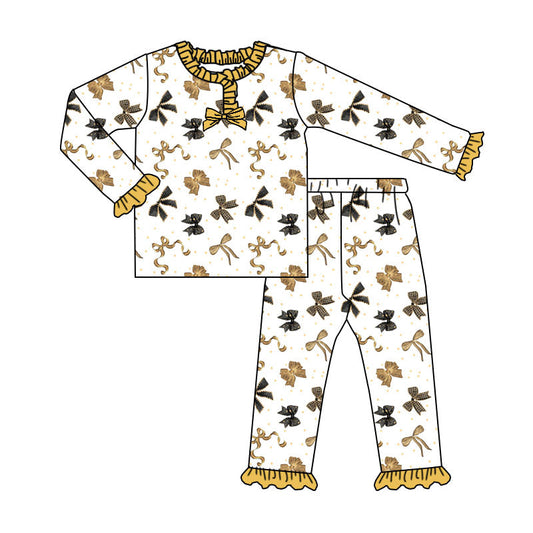 ( Moq 5 ) Preorder Girls Kids Bows Shirt Pants Happy New Year Pajamas Clothes Set