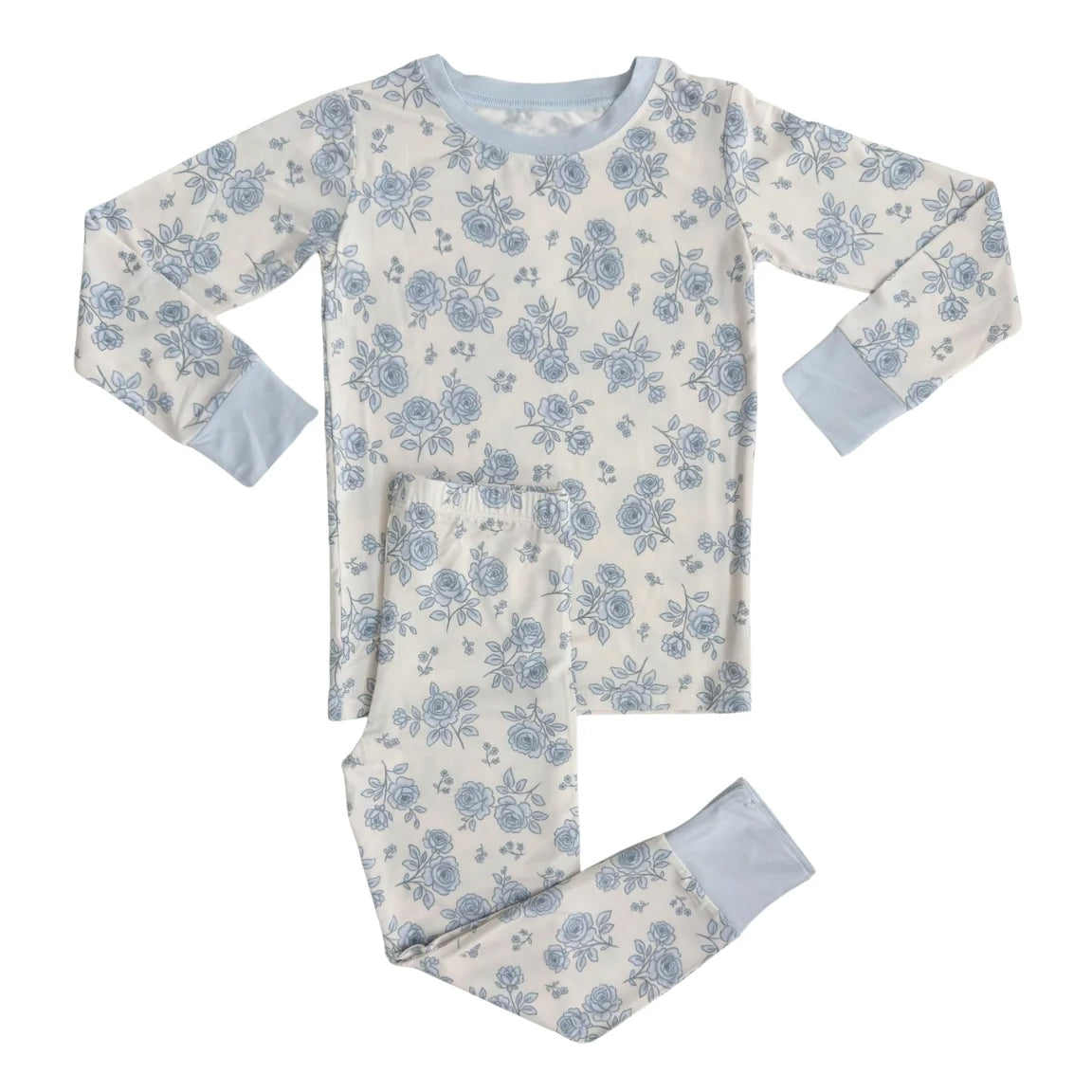 ( Moq 5 ) Preorder Girls Kids Long Sleeves Blue Flower Shirt Pants Pajamas Clothes Set