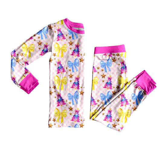 ( Moq 5 ) Preorder Girls Kids Bows Trees Shirt Pants Happy New Year Pajamas Clothes Set