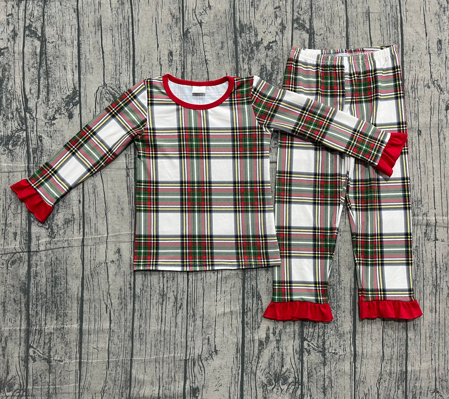 ( No moq ) Preorder Girls Kids Christmas Plaid Shirt Pants Pajamas Clothes Set