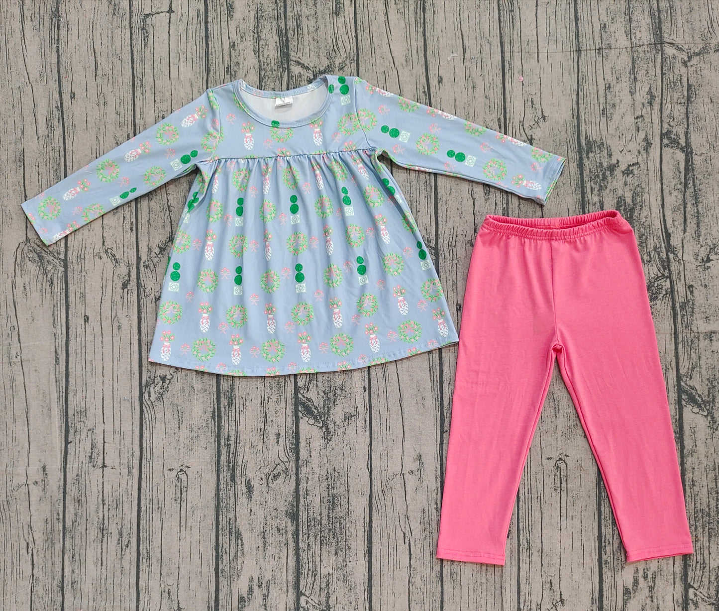 Baby Girls Kids Long Sleeves Floral Bows Tunic Pants Christmas Clothes Set RTS