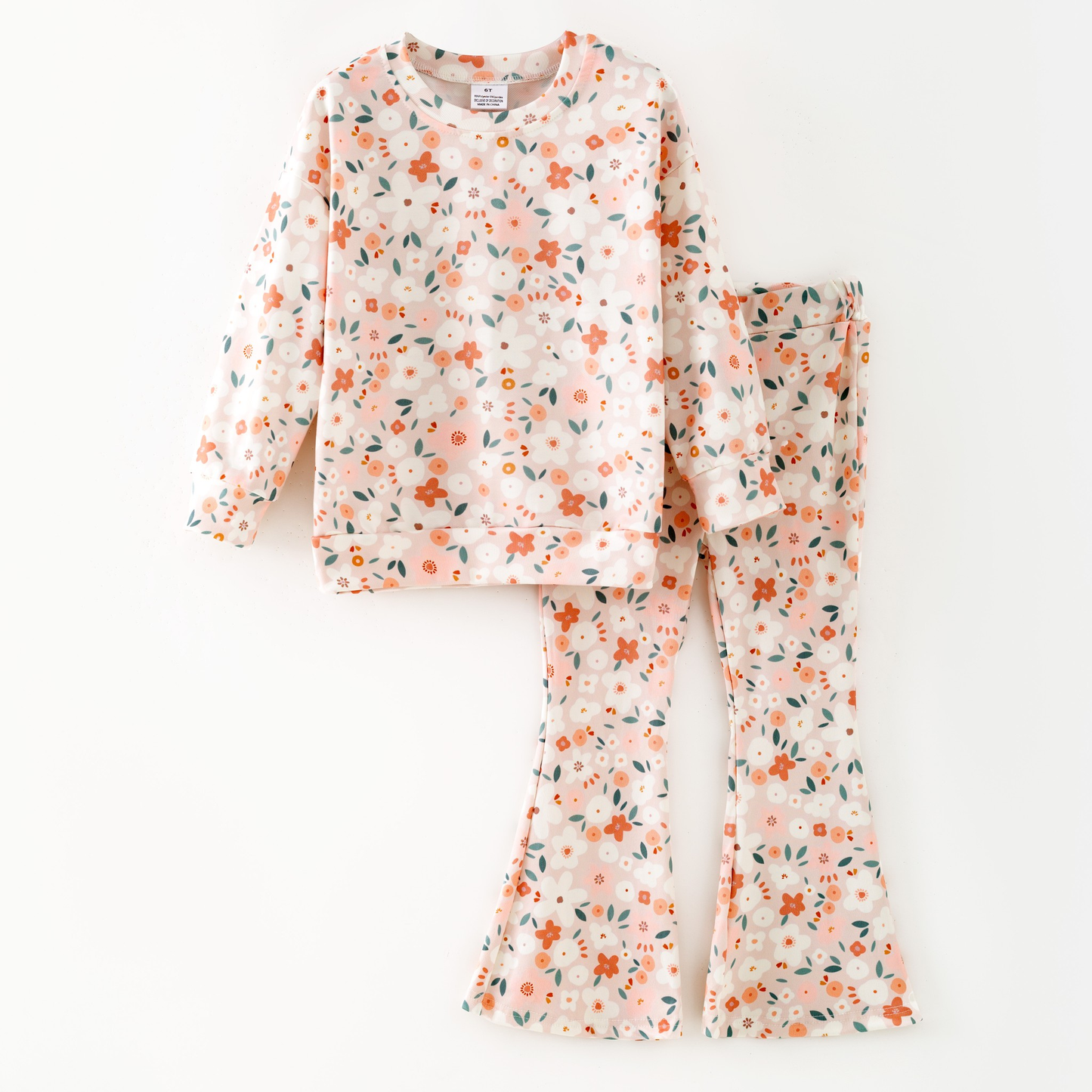( Moq 5 ) Preorder Baby Girls Kids Long Sleeves Flower Shirt Bell Pants Set