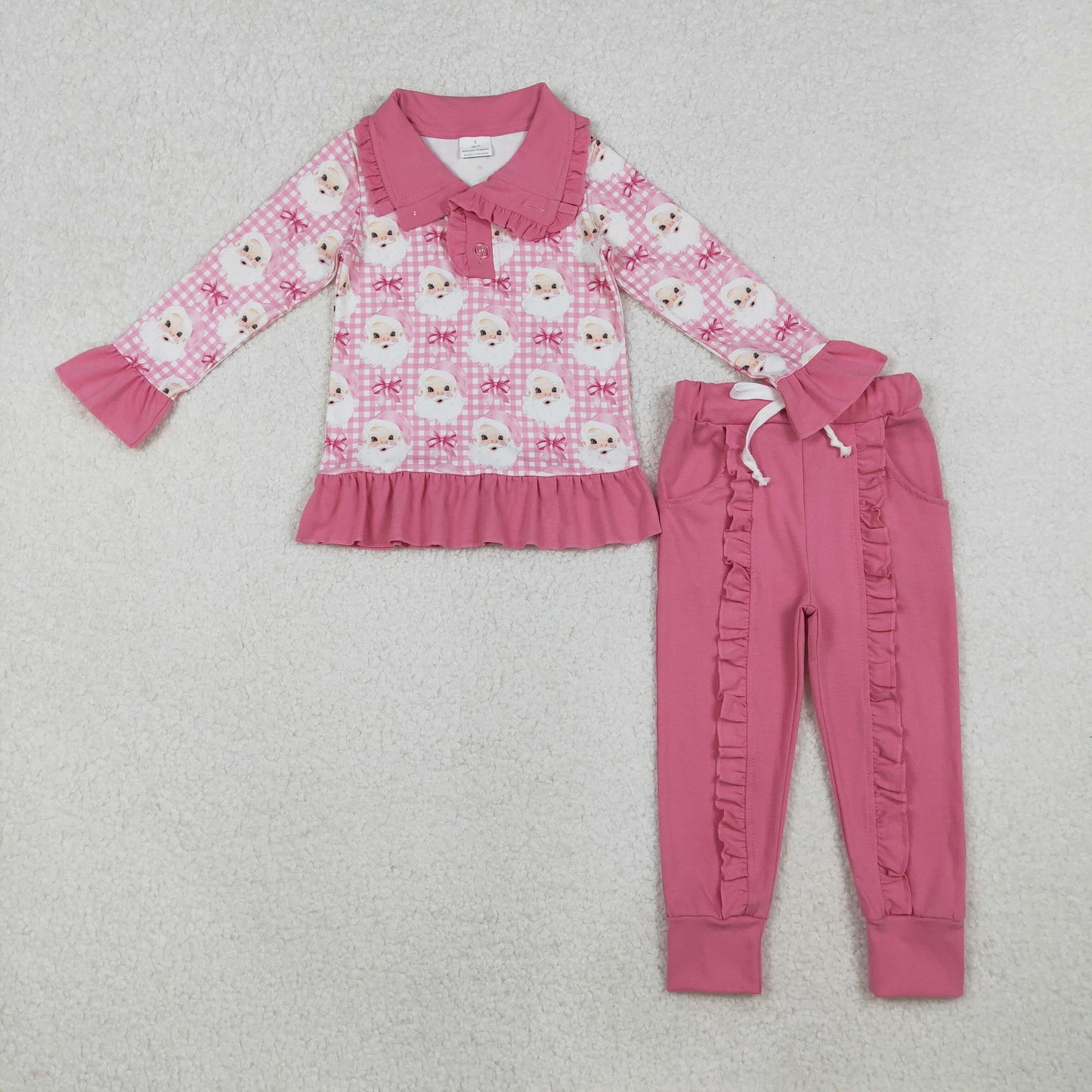Sibling Baby Boys Girls Kids Long Sleeves Santa Christmas Shirt Pockets Cotton Pants Set RTS