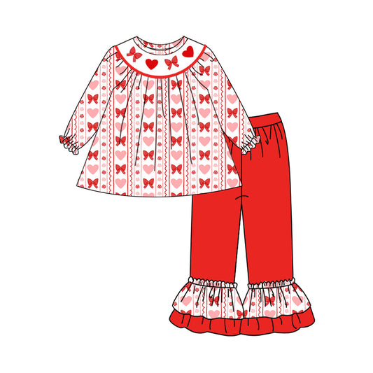 ( Moq 5 ) Preorder Baby Girl Hearts Bows Tunic Red Ruffle Pants Valentine's Day Set