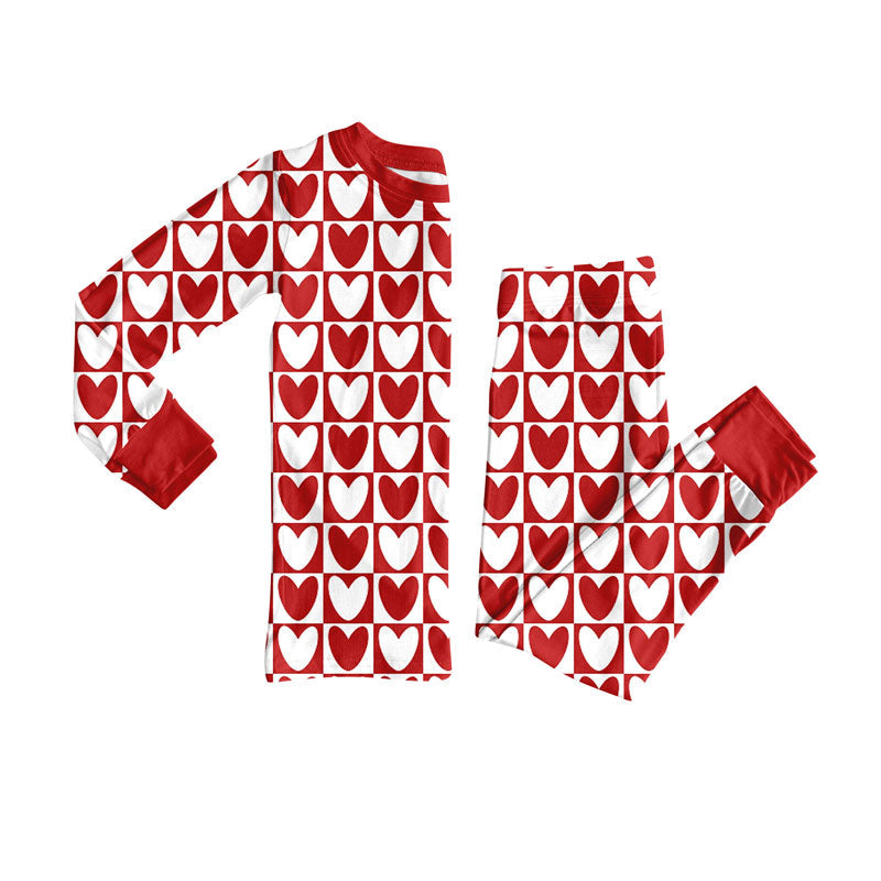 ( Moq 5 ) Preorder Girls Kids Hearts Plaid Shirt Pants Valentine's Day Pajamas Clothes Set