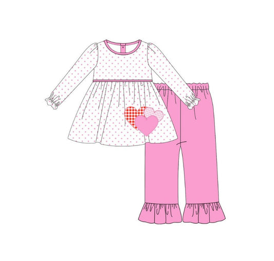 ( Moq 5 ) Preorder Girls Kids Long Sleeves Hearts Tunic Pink Pants Valentine's Day Set