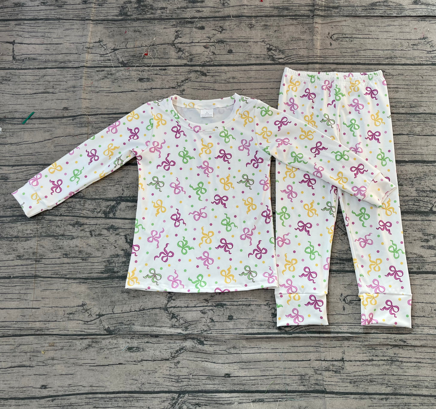 Baby Girls Kids Mardi Gras Long Sleeves Dots Bows Shirt Pants Pajamas Set RTS