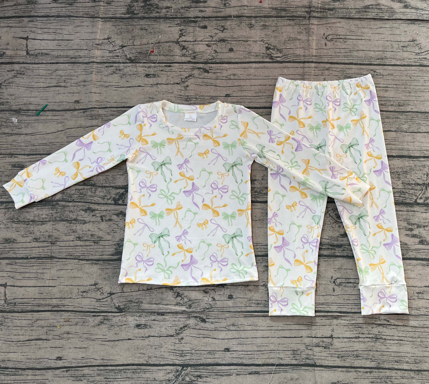 ( No moq ) Preorder Girls Kids Colorful Bows Shirt Pants Mardi Gras Pajamas Set