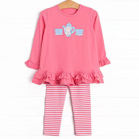 ( Moq 5 ) Preorder Girls Kids Long Sleeves Cups Tops Stripes Pants Clothes Set