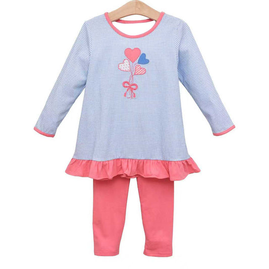 ( Moq 5 ) Preorder Girls Kids Hearts Plaid Tunic Pink Pants Valentine's Day Clothes Set
