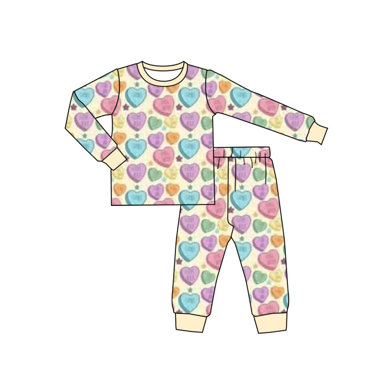 ( Moq 5 ) Preorder Girls Kids Long Sleeves Hearts Stars Shirt Pants Pajamas Valentine Outfit