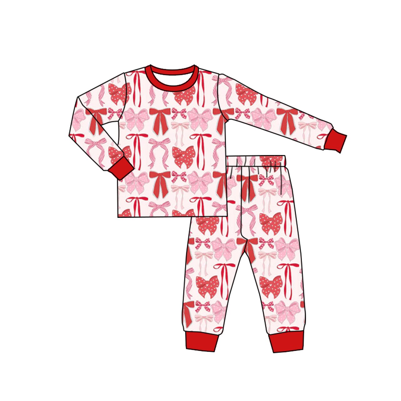 ( Moq 5 ) Preorder Girls Kids Long Sleeves Hearts Bows Shirt Pants Pajamas Outfit Valentine Set