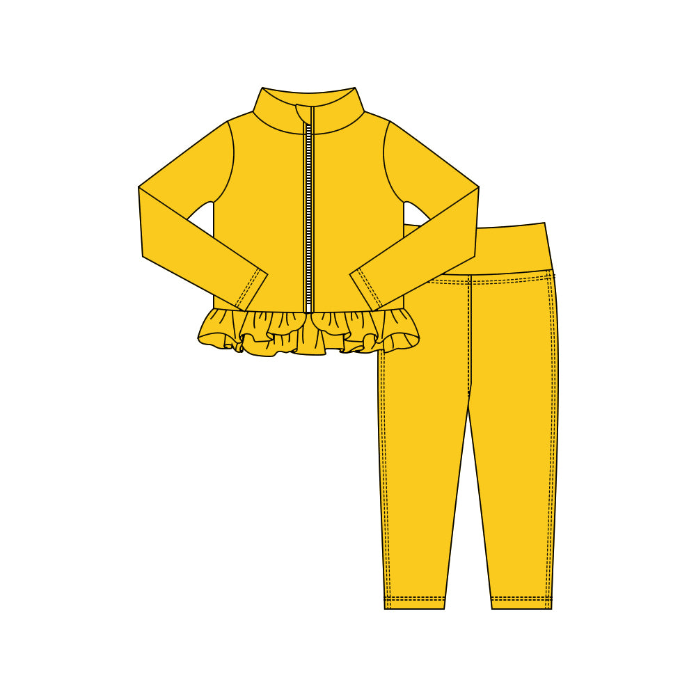 ( Moq 5 ) Preorder Baby Girls Yellow Long Sleeves Zipper Shirt Legging Pants Yoga Active Set