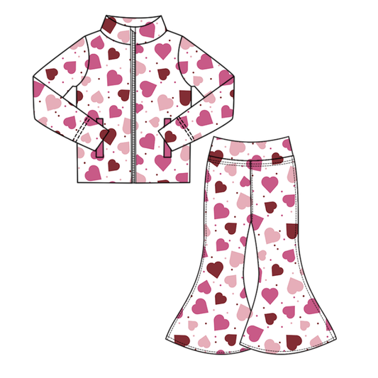 ( Moq 5 ) Preorder Baby Girls Hearts Dots Pockets Zipper Tops Bell Pants Yoga Valentine Set