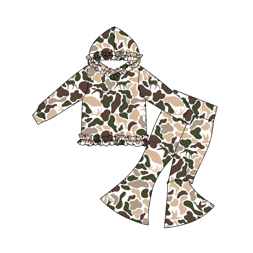 ( Moq 5 ) Preorder Baby Girls Dogs Ducks Deer Camo Hoodie Pullover Bell Pants Clothes Set