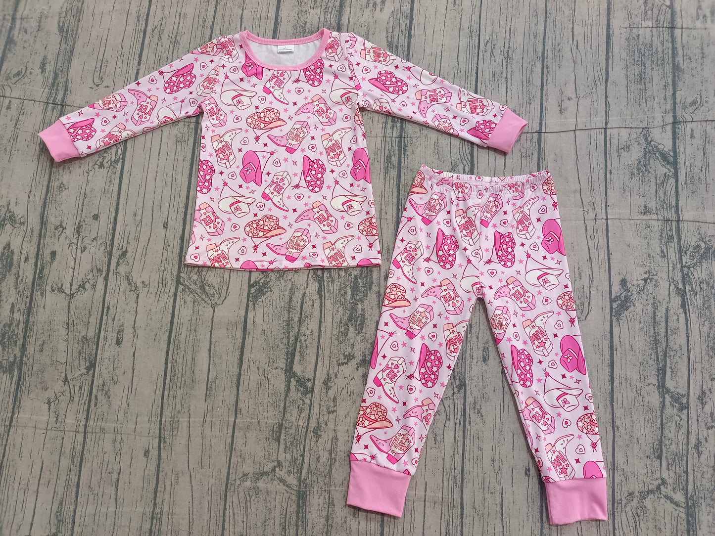 Baby Girls Long Sleeves Hats Boots Hearts Shirt Pants Valentine Pink Pajamas Clothes Set RTS