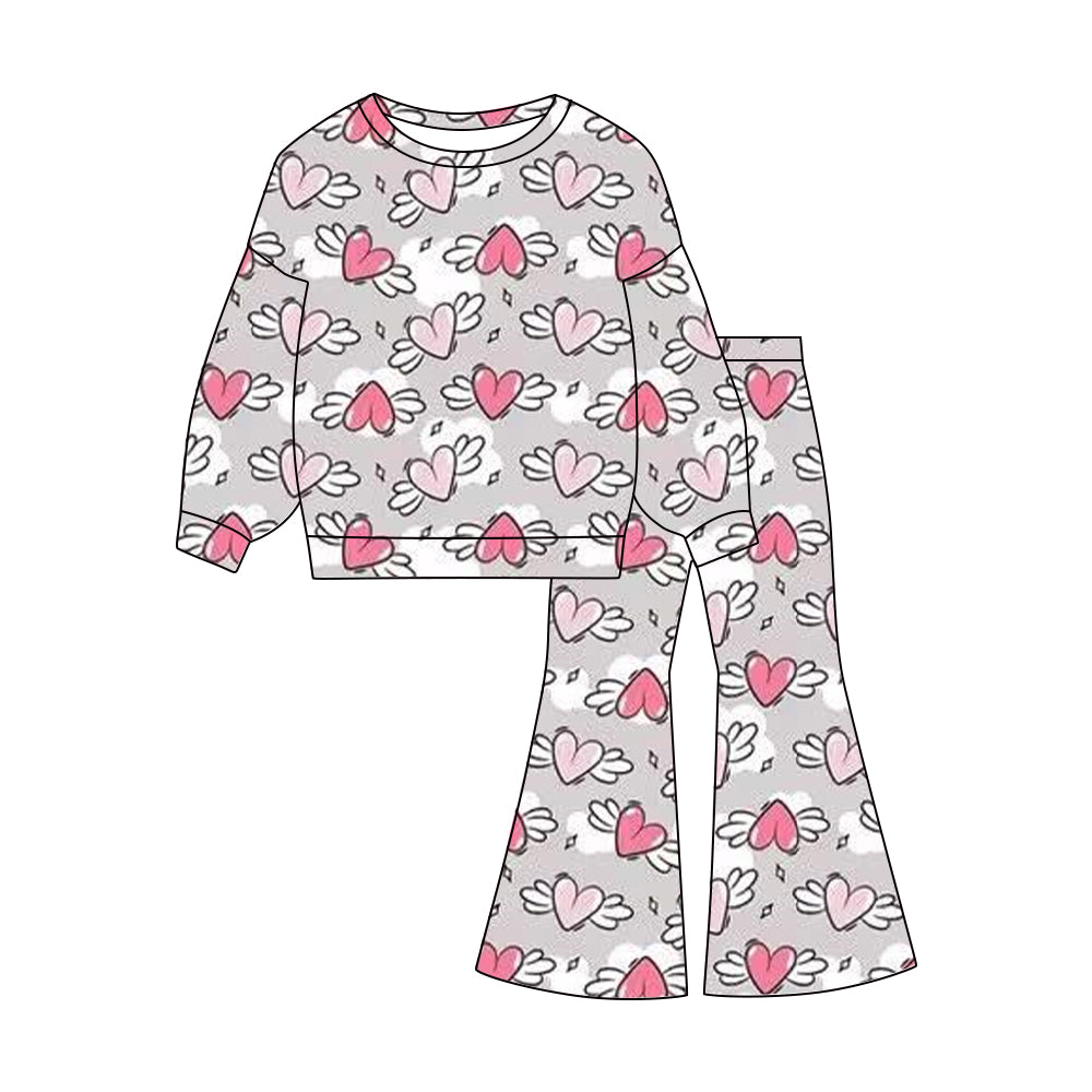 ( Moq 5 ) Preorder Baby Girls Long Sleeves Shirt Hearts Bell Pants Valentine Clothes Outfit
