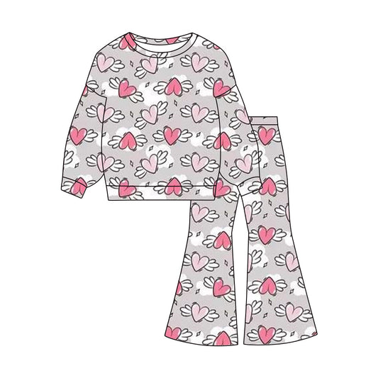 ( Moq 5 ) Preorder Baby Girls Long Sleeves Shirt Hearts Bell Pants Valentine Clothes Outfit