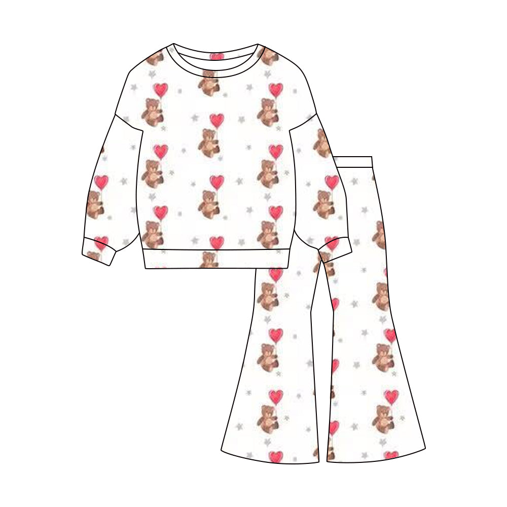 ( Moq 5 ) Preorder Baby Girls Long Sleeves Hearts Balloons Bears Shirt Bell Pants Valentine Clothes Outfit