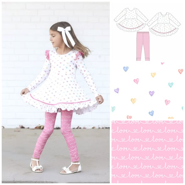 ( Moq 5 ) Preorder Baby Girls Long Sleeves Hearts Tunic Leggings Valentine Clothes Set