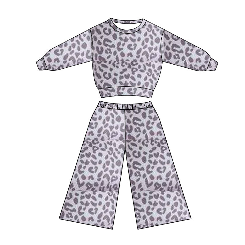 ( Moq 5 ) Preorder Baby Girls Long Sleeves Leopard Tops Pants Clothes Set