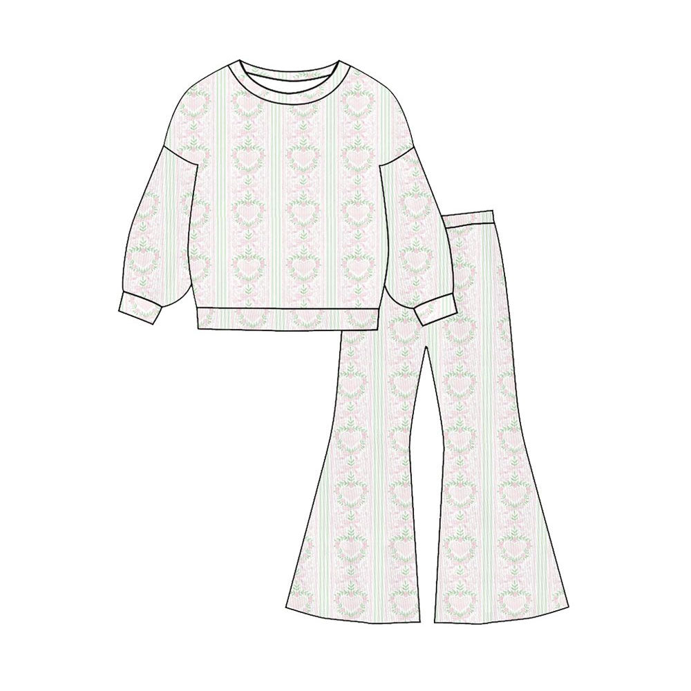 ( Moq 5 ) Preorder Baby Girls Hearts Bows Floral Tops Bell Pants Valentines Clothes Outfit