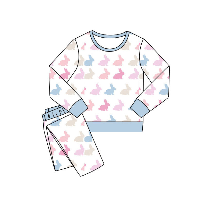 ( Moq 5 ) Preorder Baby Kids Toddler Long Sleeves Rabbits Shirt Pants Easter Pajamas Set