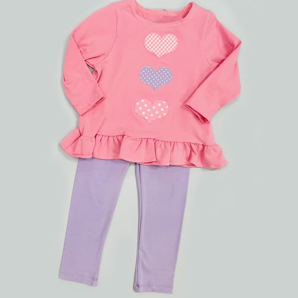 ( Moq 5 ) Preorder Baby Girls Long Sleeves Hearts Tops Purple Pants Valentine Clothes Set